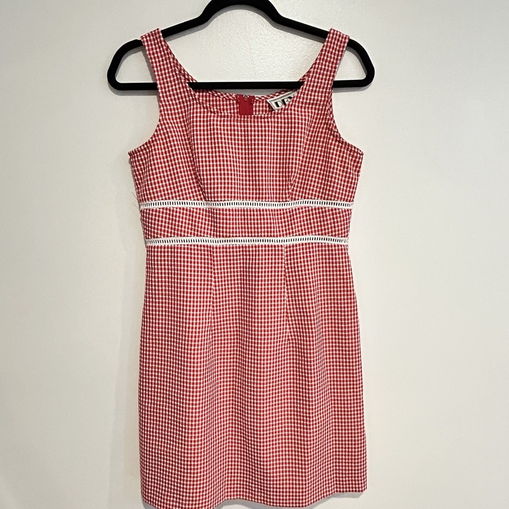 DBY 90's Vintage Red Gingham Checked Mini Dress Retro Boho Chic Summer Dress‎ S